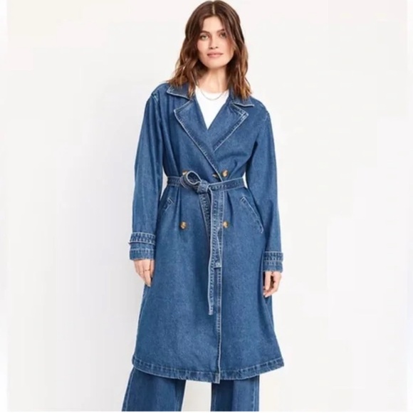 Old Navy Blue Jean Trench Coat - Picture 1 of 3